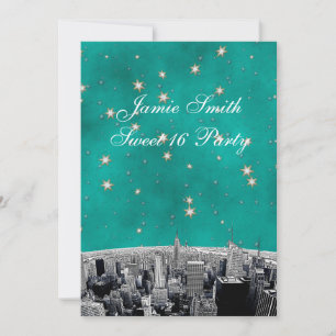 Gesneden NYC-silhouet 2 Turquoise Gouden Ster Swee Kaart