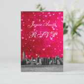 Gesneden NYC-silhouet Hot Pink Rode Hart RSVP met Kaartje (Staand voorkant)