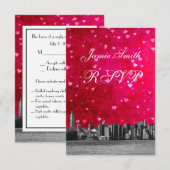 Gesneden NYC-silhouet Hot Pink Rode Hart RSVP met Kaartje (Voorkant / Achterkant)