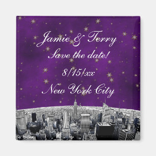 Gesneden NYC Silhouette 2 Paars Goud Ster Save Dat Magneet