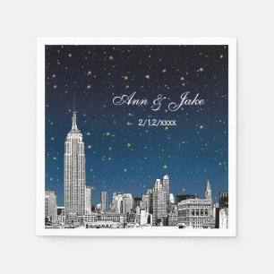 Gesneden NYC Silhouette Blauwe Sterren Bruiloft Servet