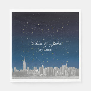 Gesneden NYC Silhouette Blauwe Sterren Bruiloft Servetten