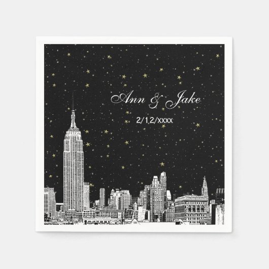 Gesneden NYC Silhouette Sterren DIY BG Bruiloft Servetten (Voorkant)