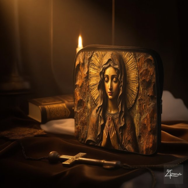 Gesneden Ontwijding Houten Maria Laptop Sleeve (Creator heeft geüpload)