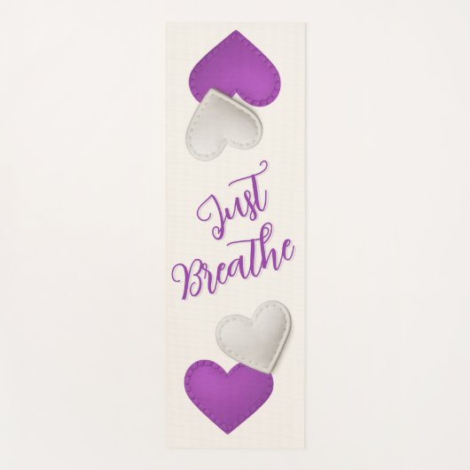 Gesneden Paarse / ivoren harten "Just Breath" Yogamat (Voorkant)