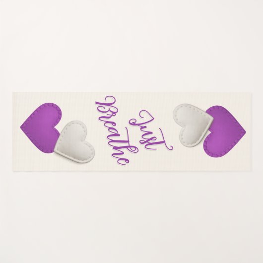 Gesneden Paarse / ivoren harten "Just Breath" Yogamat (Voorkant (horizontaal))
