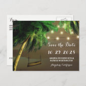 Gesneden Palm Tree Beach Lights Bewaar de datum ka Aankondigingskaart (Voorkant / Achterkant)