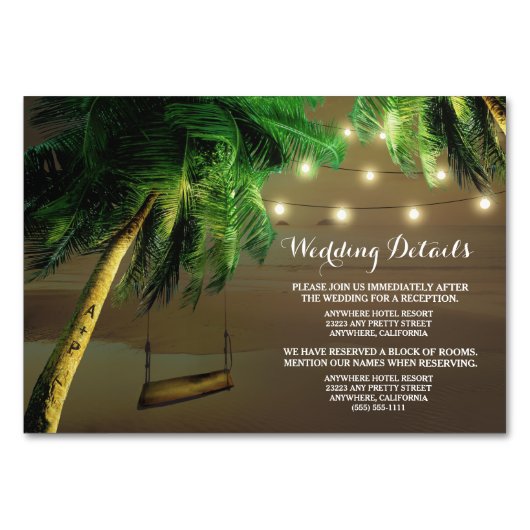 Gesneden Palm Tree Beach Lights Bruiloft invoegen  Kaart (Voorkant)