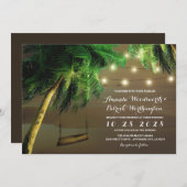 Gesneden Palm Tree Beach Lights Bruiloft uitnodigi Kaart (Voorkant / Achterkant)