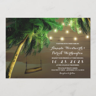 Gesneden Palm Tree Beach Lights Bruiloft uitnodigi Kaart