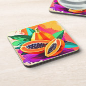 Gesneden Papaya Pop Art Bier Onderzetter (Linkerzijde)