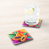 Gesneden Papaya Pop Art Bier Onderzetter (Rechterzijde)