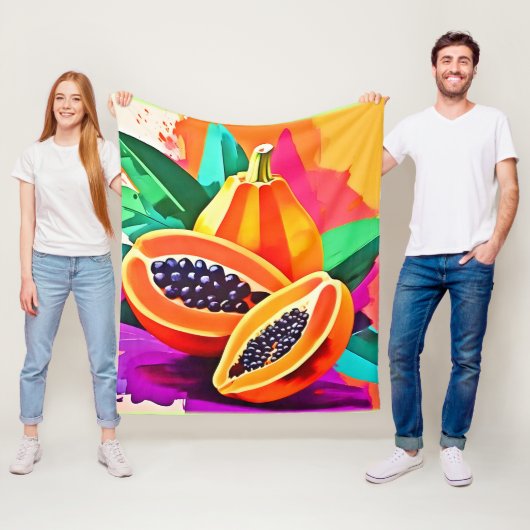 Gesneden Papaya Pop Art Fleece Deken (In situ)