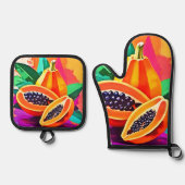 Gesneden Papaya Pop Art Ovenwant & Pannenlap Set (Voorkant)