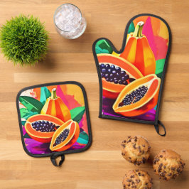 Gesneden Papaya Pop Art Ovenwant & Pannenlap Set