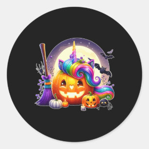 Gesneden pompoen als eenhoorn gezicht Halloween ma Ronde Sticker