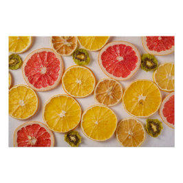 Gesneden Sinaasappels pompelmoes en kiwi-patroonvr Perfect Poster