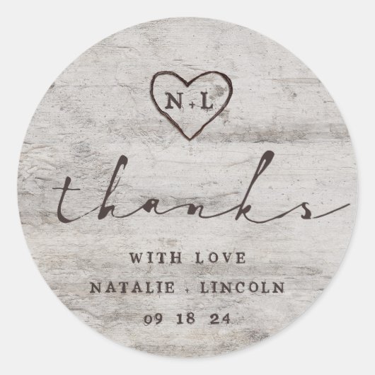 Gesneden Sweethearts Berkenboom Bruiloft Dank u Ronde Sticker (Voorkant)