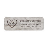 Gesneden Sweethearts Monogram Bruiloft Retouradres Etiket (Voorkant)