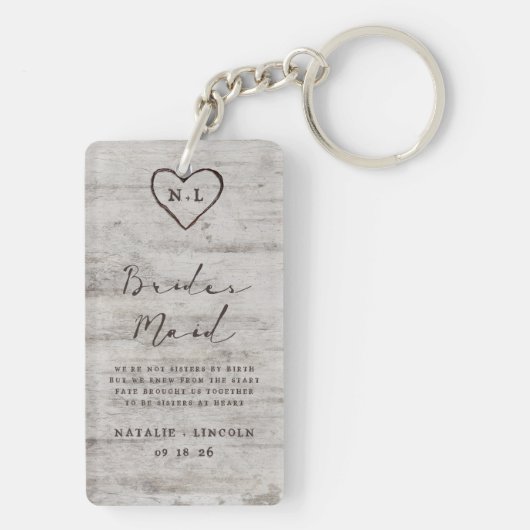 Gesneden Sweethearts Rustiek aan het bruidsmeisje  Sleutelhanger (achterkant)