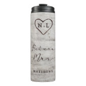 Gesneden Sweethearts Rustiek Monogram Toekomst Mrs Thermosbeker (Voorkant)