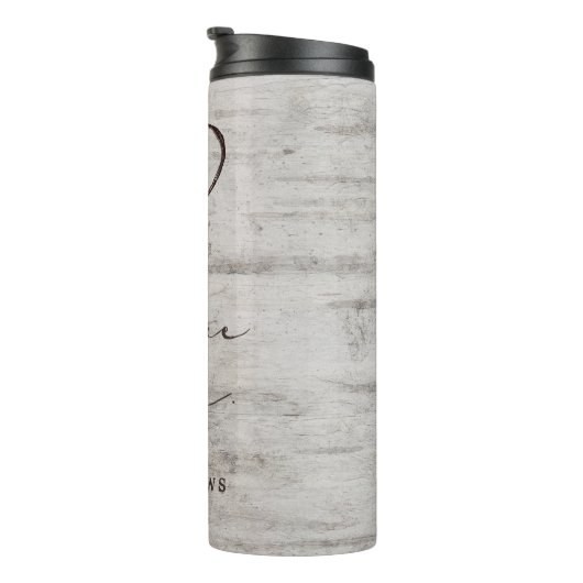 Gesneden Sweethearts Rustiek Monogram Toekomst Mrs Thermosbeker (Geroteerd rechts)