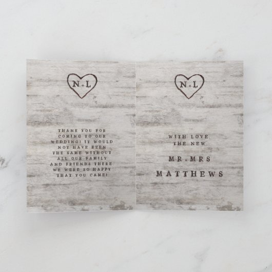 Gesneden Sweethearts rustieke aangepaste bruiloft Bedankkaart (Binnen)