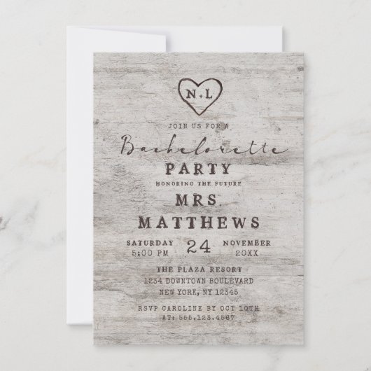 Gesneden Sweethearts Rustieke Berk Bachelorette Pa Kaart (Voorkant)