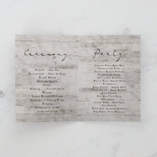 Gesneden Sweethearts rustieke berk bruiloft ceremo Programma (Binnen)