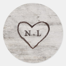 Gesneden Sweethearts Rustieke Berk Monogram Bruilo Ronde Sticker