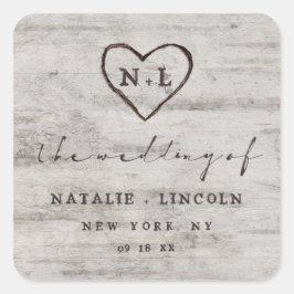 Gesneden Sweethearts Rustieke Berk Monogram Bruilo Vierkante Sticker