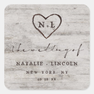 Gesneden Sweethearts Rustieke Berk Monogram Bruilo Vierkante Sticker