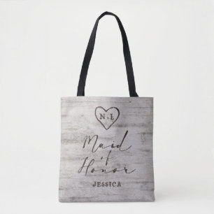 Gesneden Sweethearts Rustieke Berken Hout Maid of  Tote Bag
