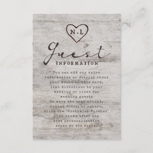Gesneden Sweethearts Rustieke Boom Bruiloft Inform Informatiekaartje (Voorkant)