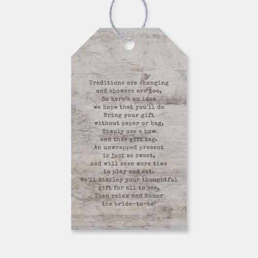 Gesneden Sweethearts Rustieke Bruids Display Douch Cadeaulabel (Achterkant)