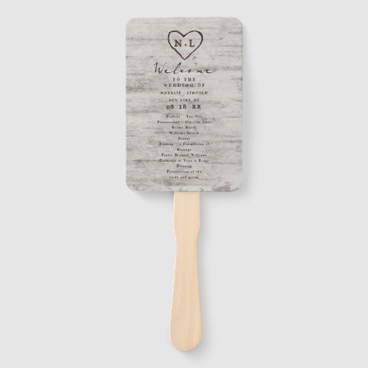 Gesneden Sweethearts rustieke bruiloft ceremonie p Handwaaier (Voorkant)