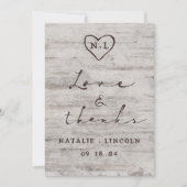 Gesneden Sweethearts Rustieke Bruiloft Liefde en B Bedankkaart (Voorkant)