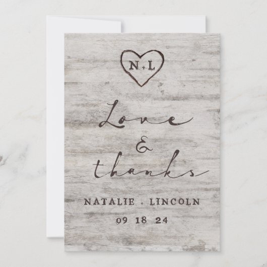 Gesneden Sweethearts Rustieke Bruiloft Liefde en B Bedankkaart (Voorkant)