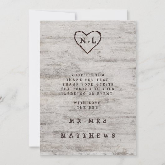 Gesneden Sweethearts Rustieke Bruiloft Liefde en B Bedankkaart (Achterkant)