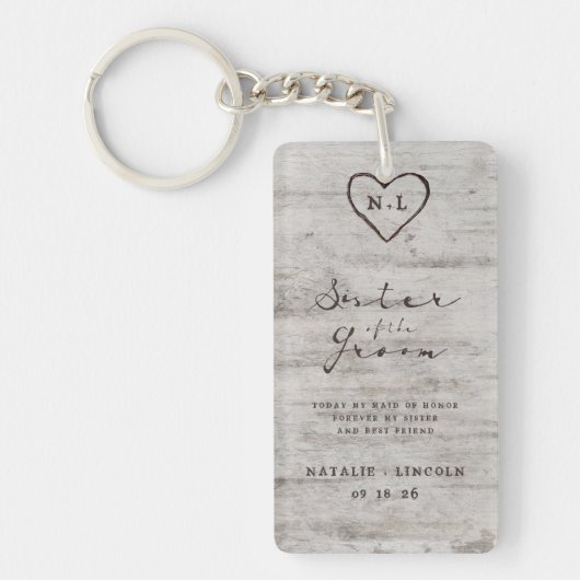 Gesneden Sweethearts Tree Sister of the Groom Quot Sleutelhanger (Voorkant)