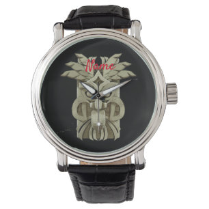 Gesneden Tiki Beeldhouwwerk Donder Horloge