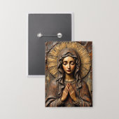 Gesneden Toewijding Houten Maria Button (Voorkant / Achterkant)