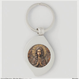 Gesneden Toewijding  Houten Maria Sleutelhanger
