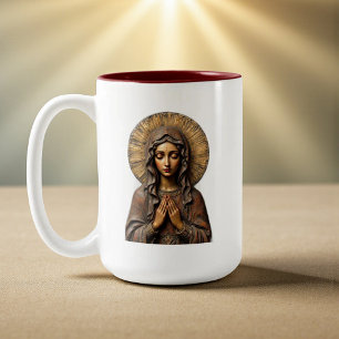 Gesneden Toewijding Houten Maria Tweekleurige Koffiemok