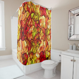 Gesneden touwen verborgen onder een rode paaistof douchegordijn