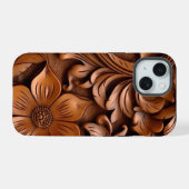 Gesneden Western Bloemen Houten Print Telefoon Cas iPhone 15 Case (Achterkant horizontaal)