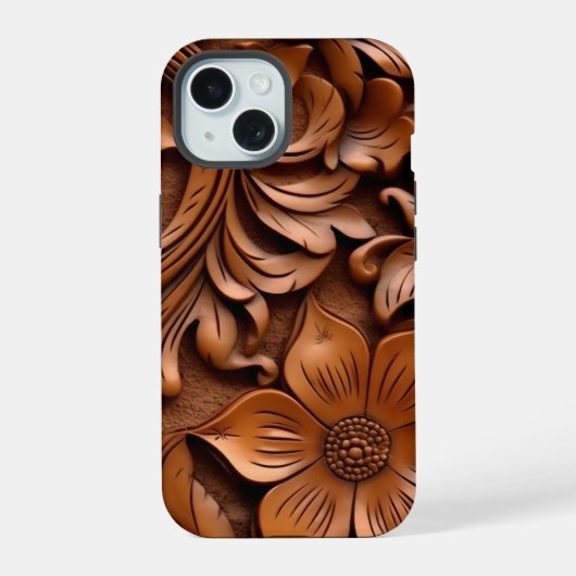 Gesneden Western Bloemen Houten Print Telefoon Cas iPhone 15 Case (Achterkant)