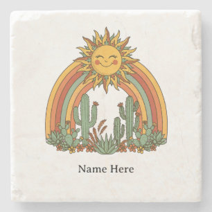 Gesneden zon regenboog cactus douane naam koffieko stenen onderzetter
