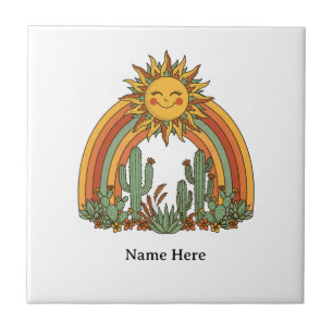 Gesneden zon regenboog cactus douane naam koffieko tegeltje