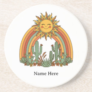 Gesneden zon regenboog cactus douane naam koffieko zandsteen onderzetter